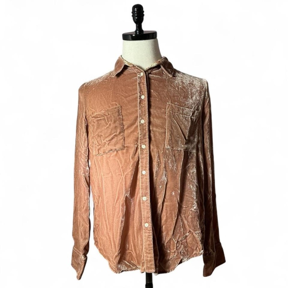Thread and Supply Silk Blend Velvet Shirt Womens Medium Rose Boho Button Up